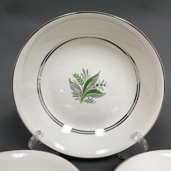 Pope Gosser Encore Soup Cereal Bowls Platinum Trim 7 5/8" across Lot of 5 - Picture 2 of 9